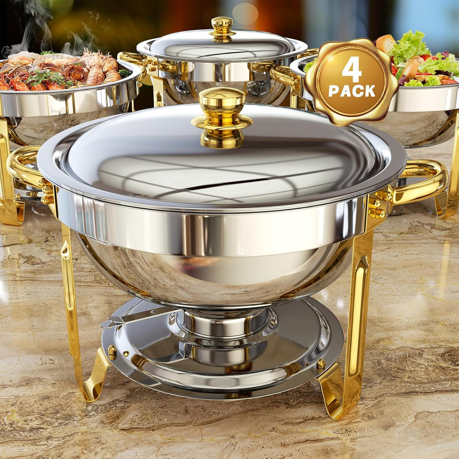 2-Pack 5 QT Round Chafing Dish Buffet Set