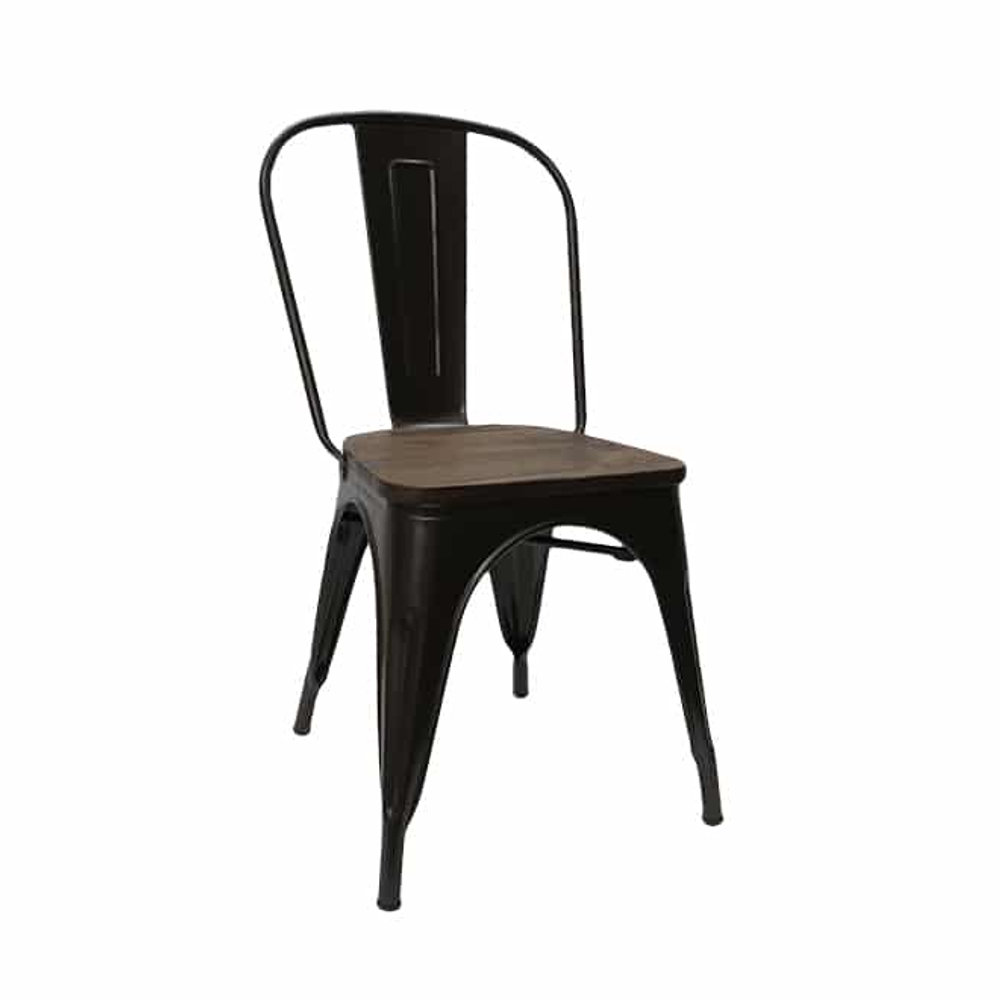 High Back Tolix Chair With Wooden Seat