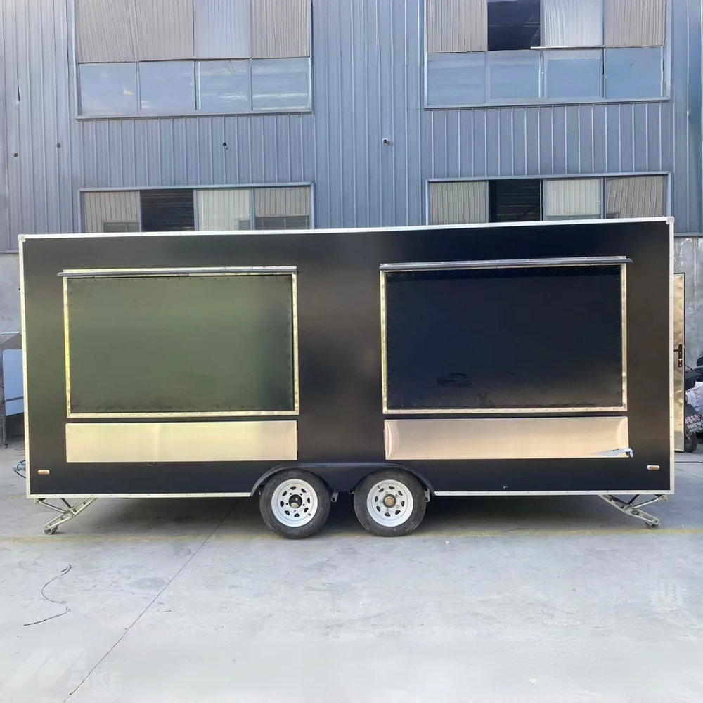 Black Enclosed Food Trailer Multiple Serving Windows Dual Axle