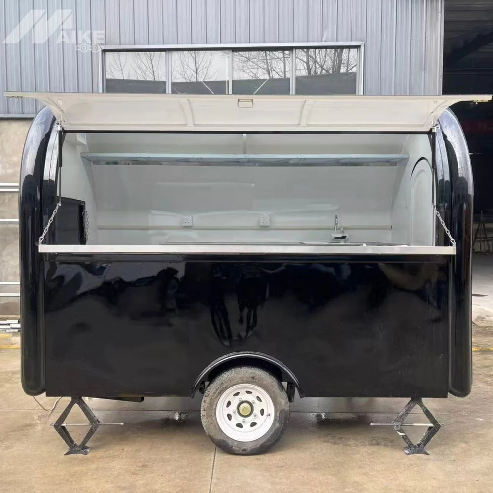 Compact Black Food Trailer Street Food Stand