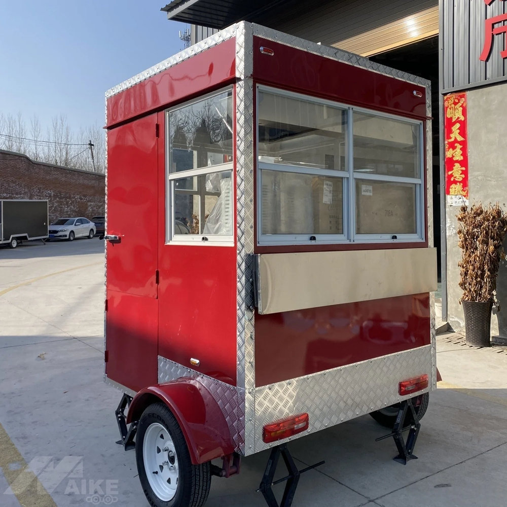 Compact Red Square Food Trailer Kiosk