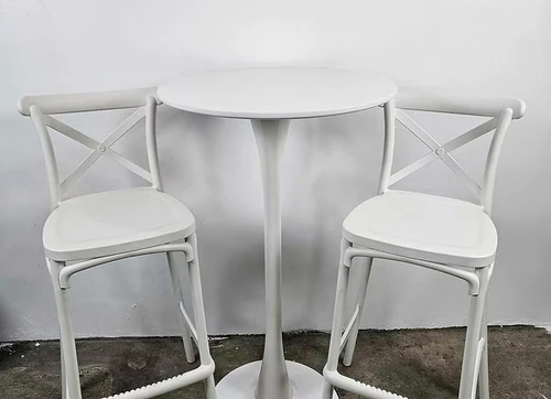 Set of 2 Cross Back Bar Stool And Table